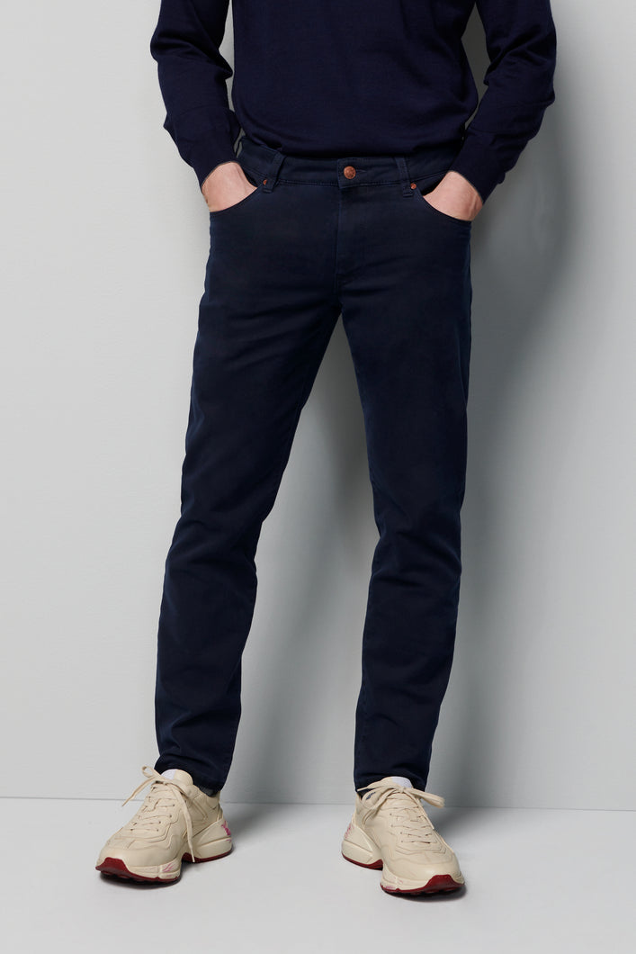 Meyer M5 6179 18 | 5 Pocket Slim Tapered Cotton Trousers in Navy