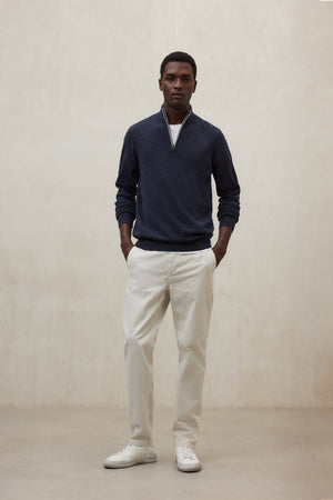 Ecoalf | Recycled Wool 1/2 Zip Knit in Navy Melange with Grey Zip Contrast | Larch