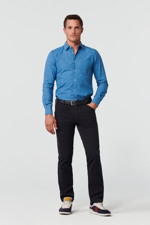 Meyer 5605 19 | Chicago Regular Fit Structure Fabric Chinos in Navy
