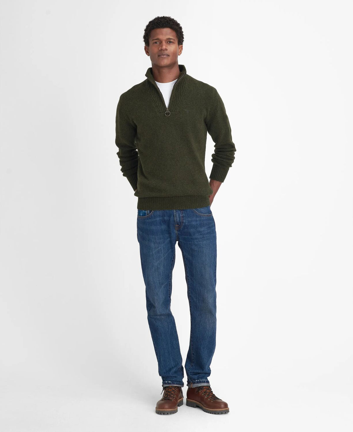Barbour Green Lambswool Zip Jumper mkn0339 gn73