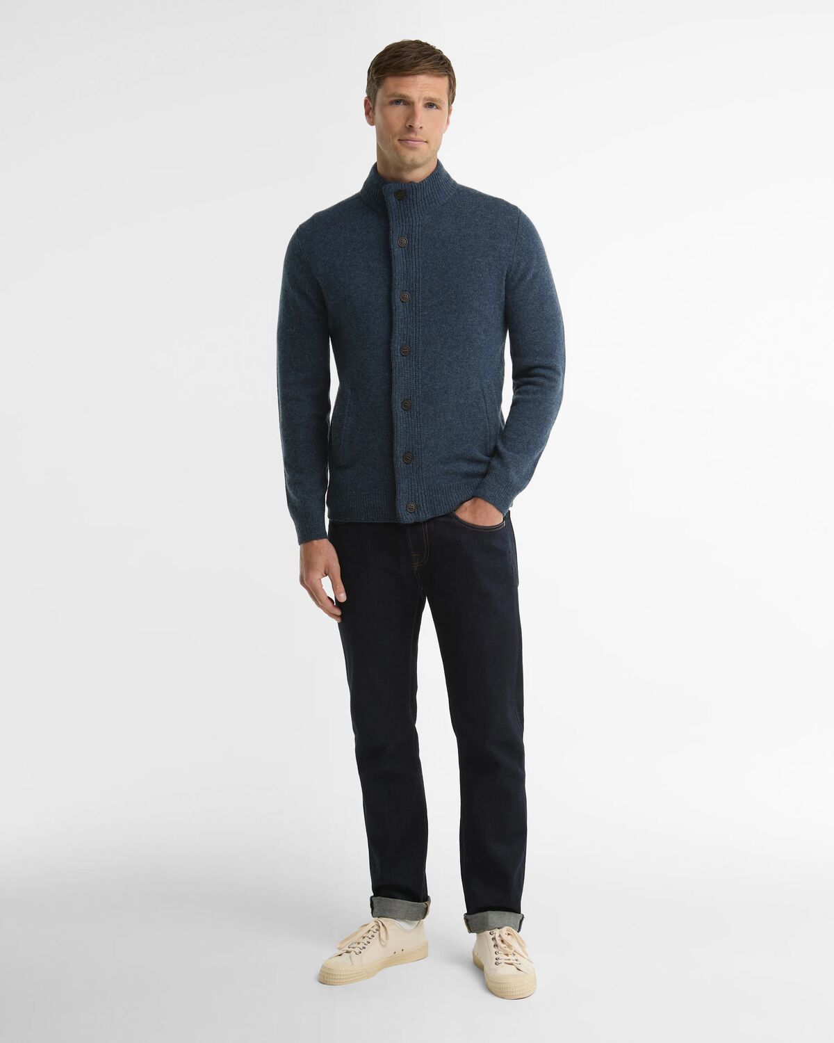 Barbour Lambswool Cardigan Blue MKN0731 IN72