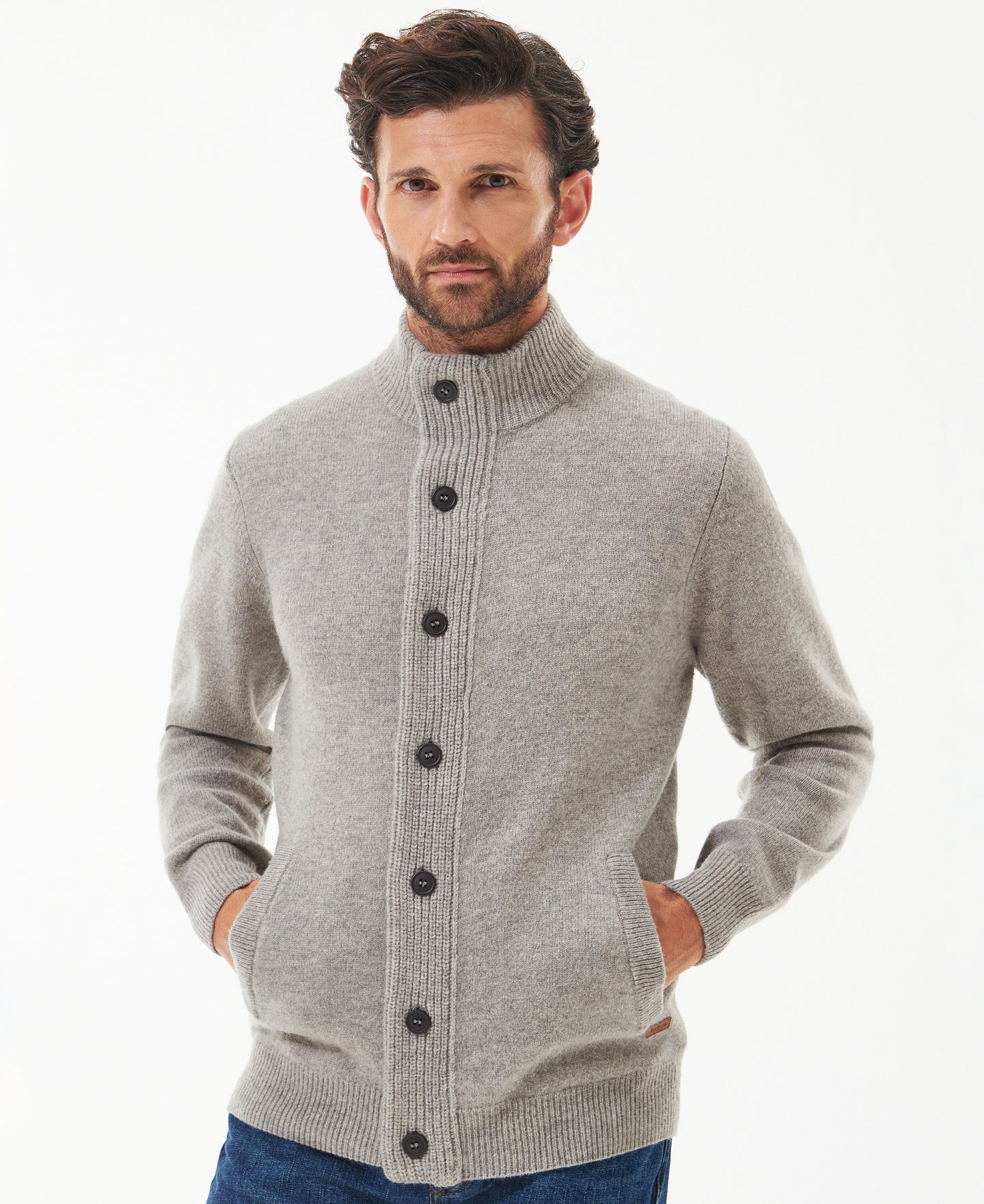 Barbour | Zip & Button Wool Cardigan in Stone | MKN0731 ST16