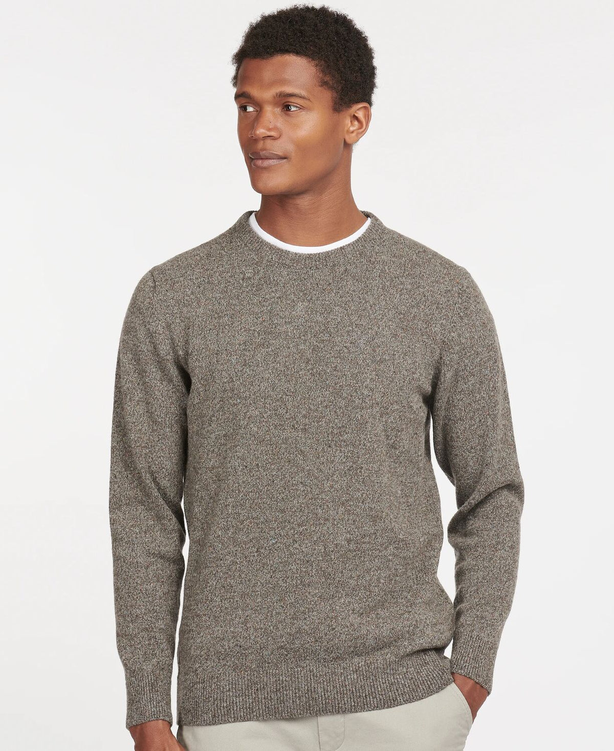 Barbour Tisbury Fog Grey Fleck Crew Knit mkn0844 gy78