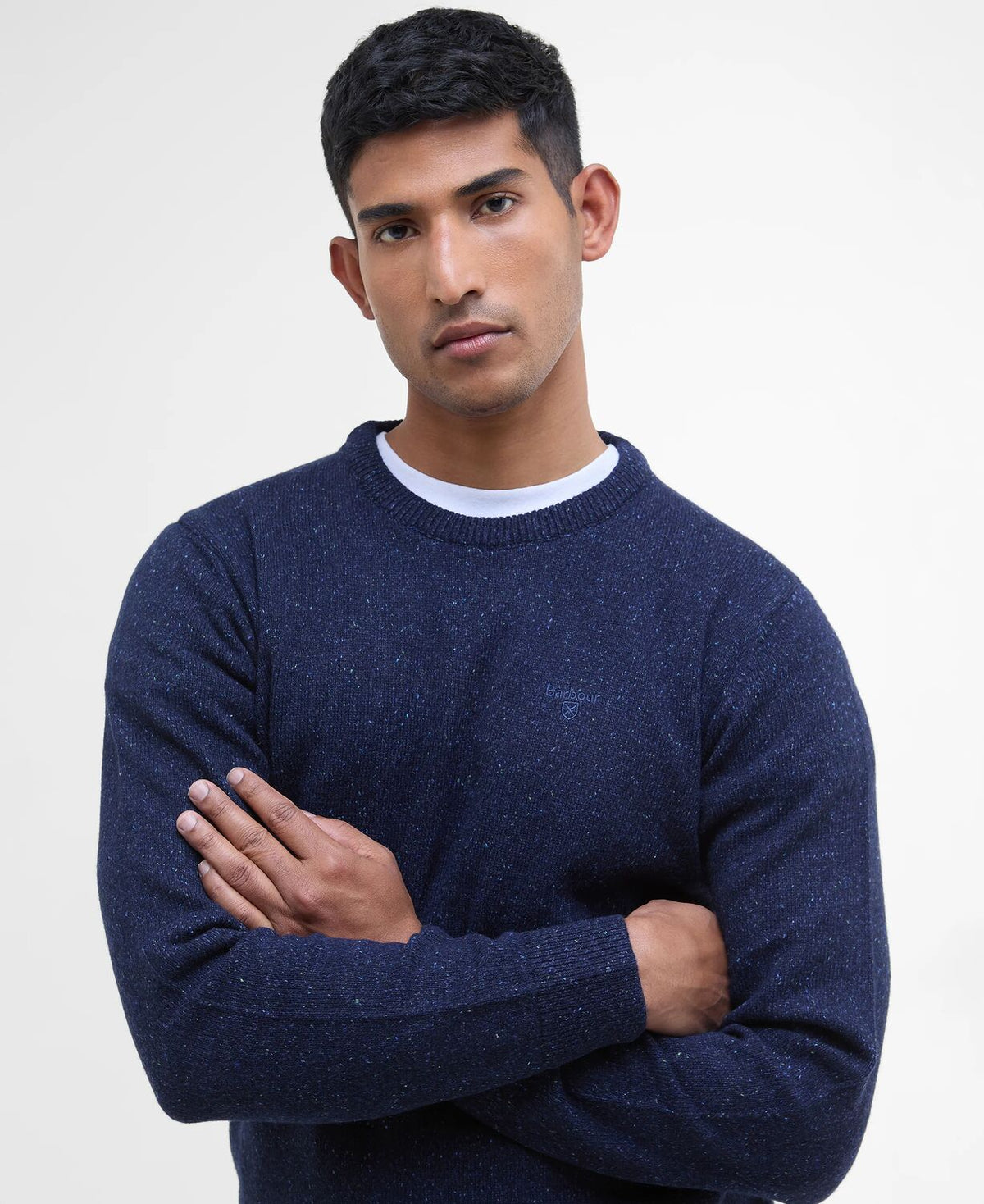 Barbour Tisbury Navy Fleck Crew Knit mkn0844 ny91