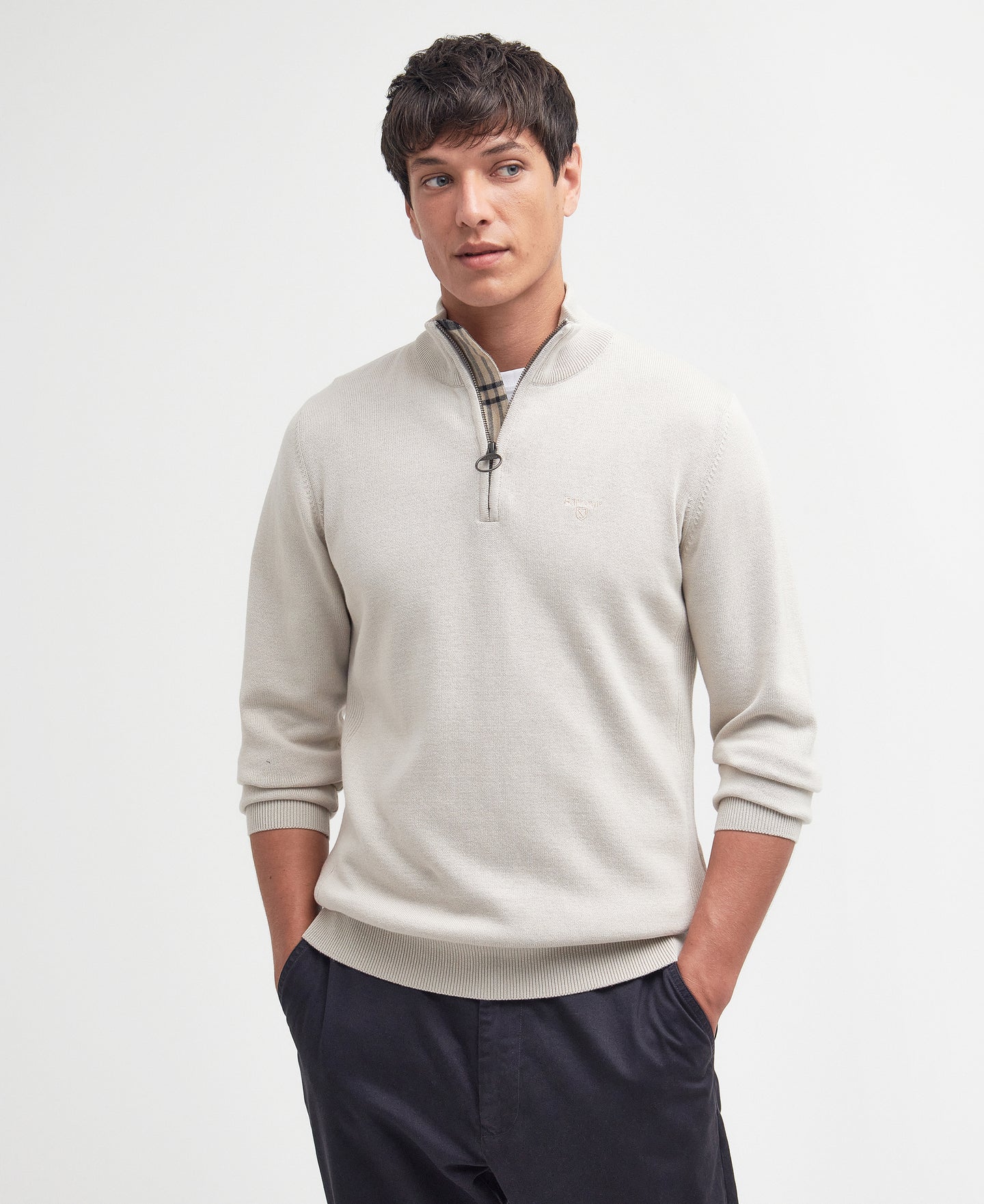 Barbour Half Zip Knit in Ecru MKN1074 be12