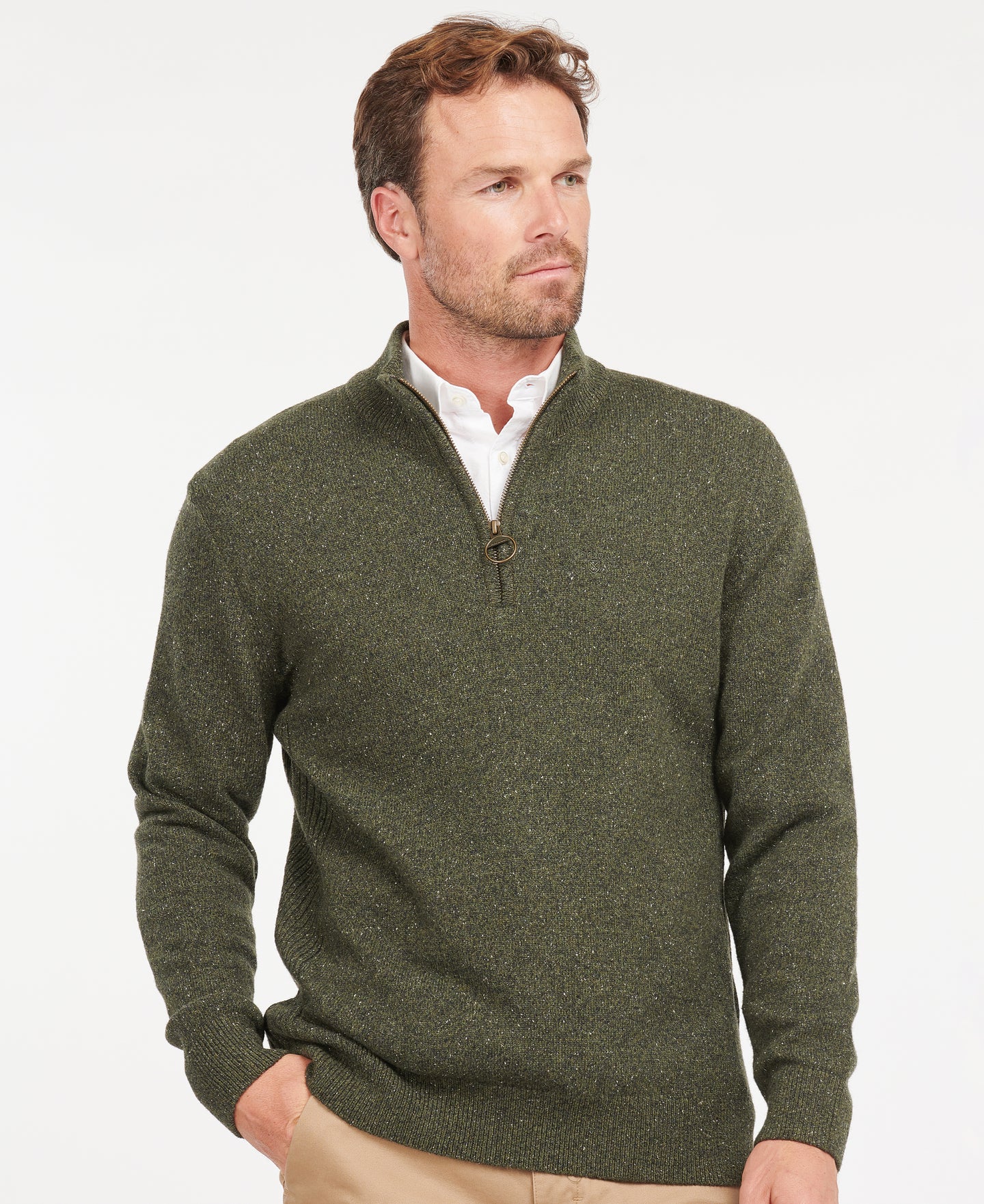 Barbour | Tisbury 1/2 Zip Wool Knit in Seaweed Green Fleck | mkn1187 gn79