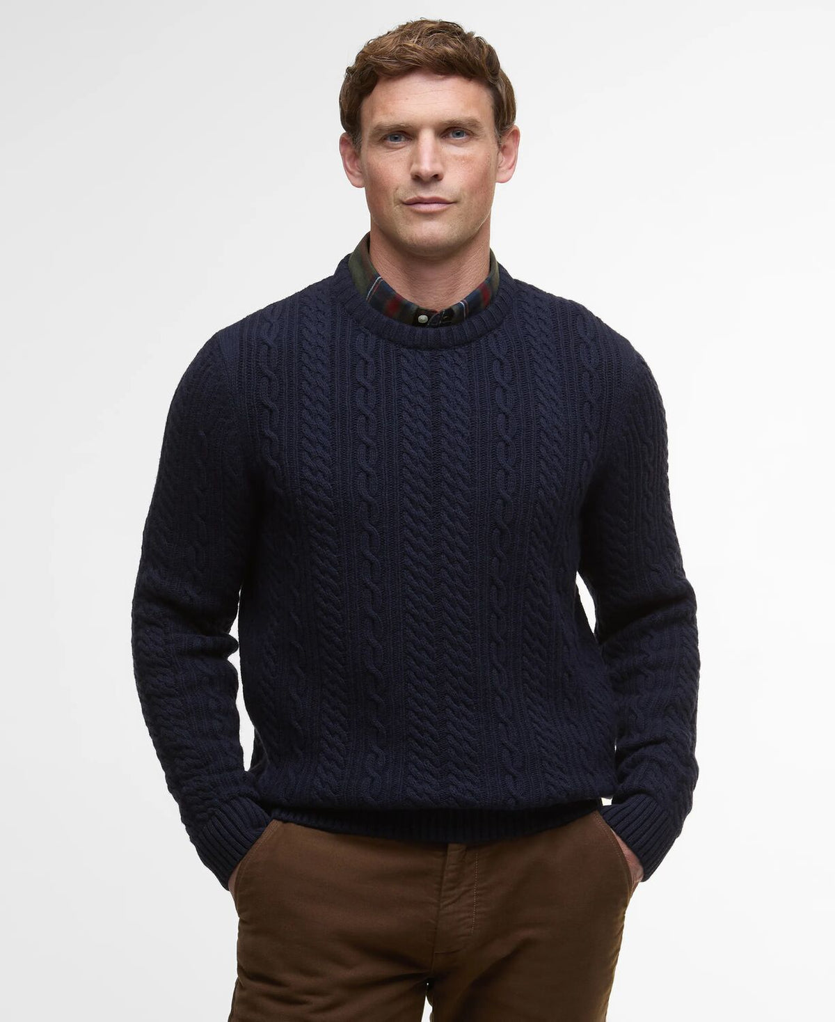 Barbour Lowfen Crew Cable Knit Navy MKN1679 ny91