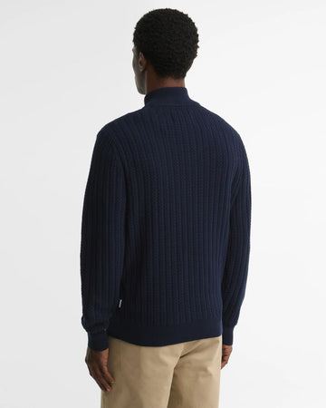 Barbour | Herringbone Knitted Cotton Wool Blend 1/2 Zip Jumper in Navy | MKN1747 ny91