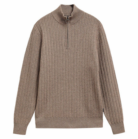 Barbour Stone Beige Herringbone Zip Jumper MKN1747 st51
