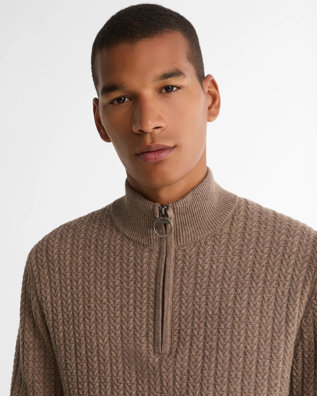 Barbour Stone Beige Herringbone Zip Jumper MKN1747 st51