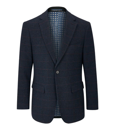 Skopes | Country Check Jacket in Navy Herringbone with Burgundy Check | mm4684