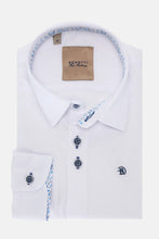 Load image into Gallery viewer, Benetti | Textured Cotton White Shirt with Navy Blue Buttons | Portland