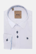 Load image into Gallery viewer, Benetti | Textured Cotton White Shirt with Navy Blue Buttons | Portland