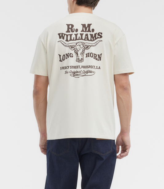 RM Williams | Kandos Longhorn Backprint Tee in Ecru | KDU10JE