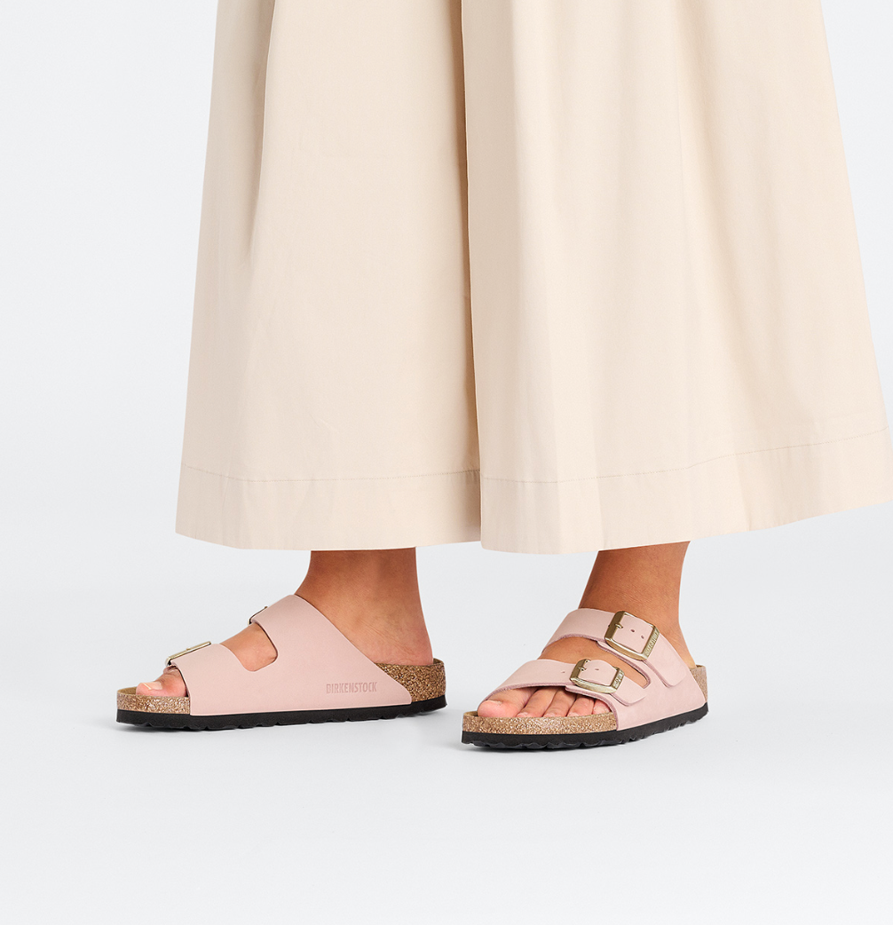 Birkenstock 1026684 | Arizona Nubuck Leather Sandals in Soft Pink