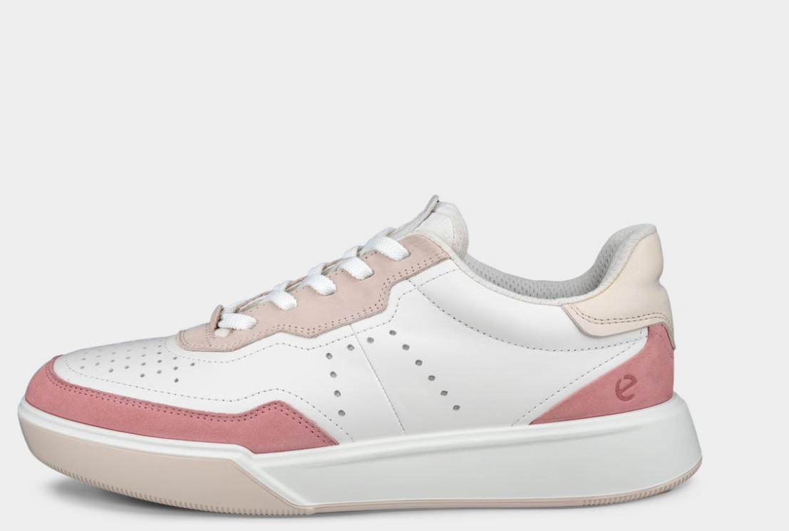 Ecco Street White Rose Soft Leather Lace Up Trainers 272813