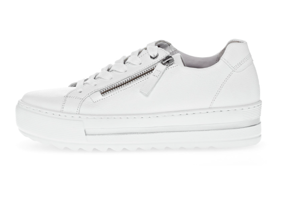 Gabor Leather Lace Zip Trainer in White 86.498