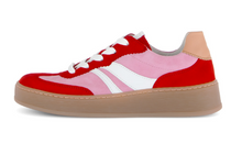 Load image into Gallery viewer, Gabor Suede Comfort Lace Sneaker in Red and Soft Pink 86.475
