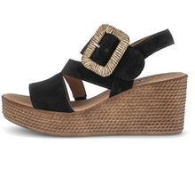 Load image into Gallery viewer, Gabor Wedge Sandal with Velcro Strap in Black 84.771.17