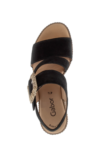 Gabor Wedge Sandal with Velcro Strap in Black 84.771.17