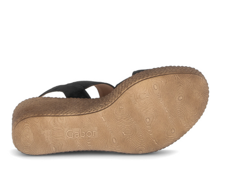 Gabor Wedge Sandal with Velcro Strap in Black 84.771.17