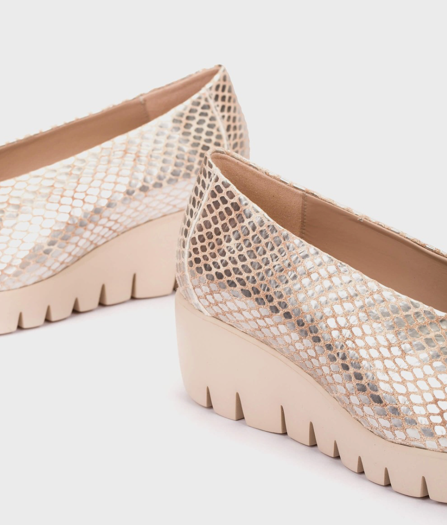 Wonders Champagne Wedge Slip On Shoe C-33100