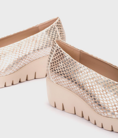 Wonders Champagne Wedge Slip On Shoe C-33100