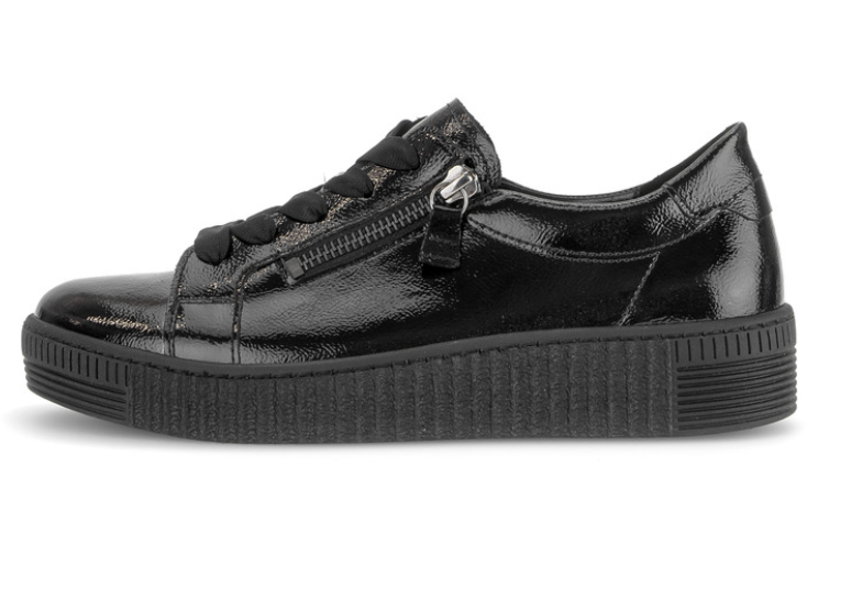 Gabor Black Leather Platform Trainers 6010.02 004