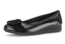 Load image into Gallery viewer, Gabor | Slip On Leather Ballerina Pumps in Black with Suede Bow Detail | 3012.01 001