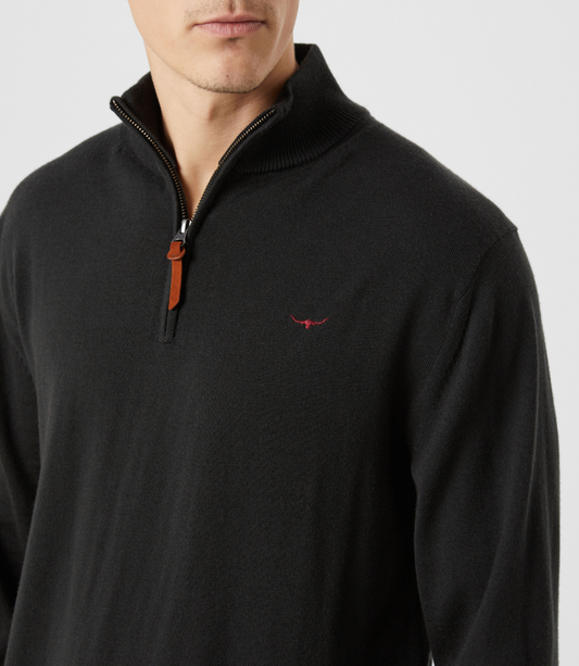 RM Williams | Ernest Merino Wool 1/2 Zip Knit in Forest Green | KZ200WQ