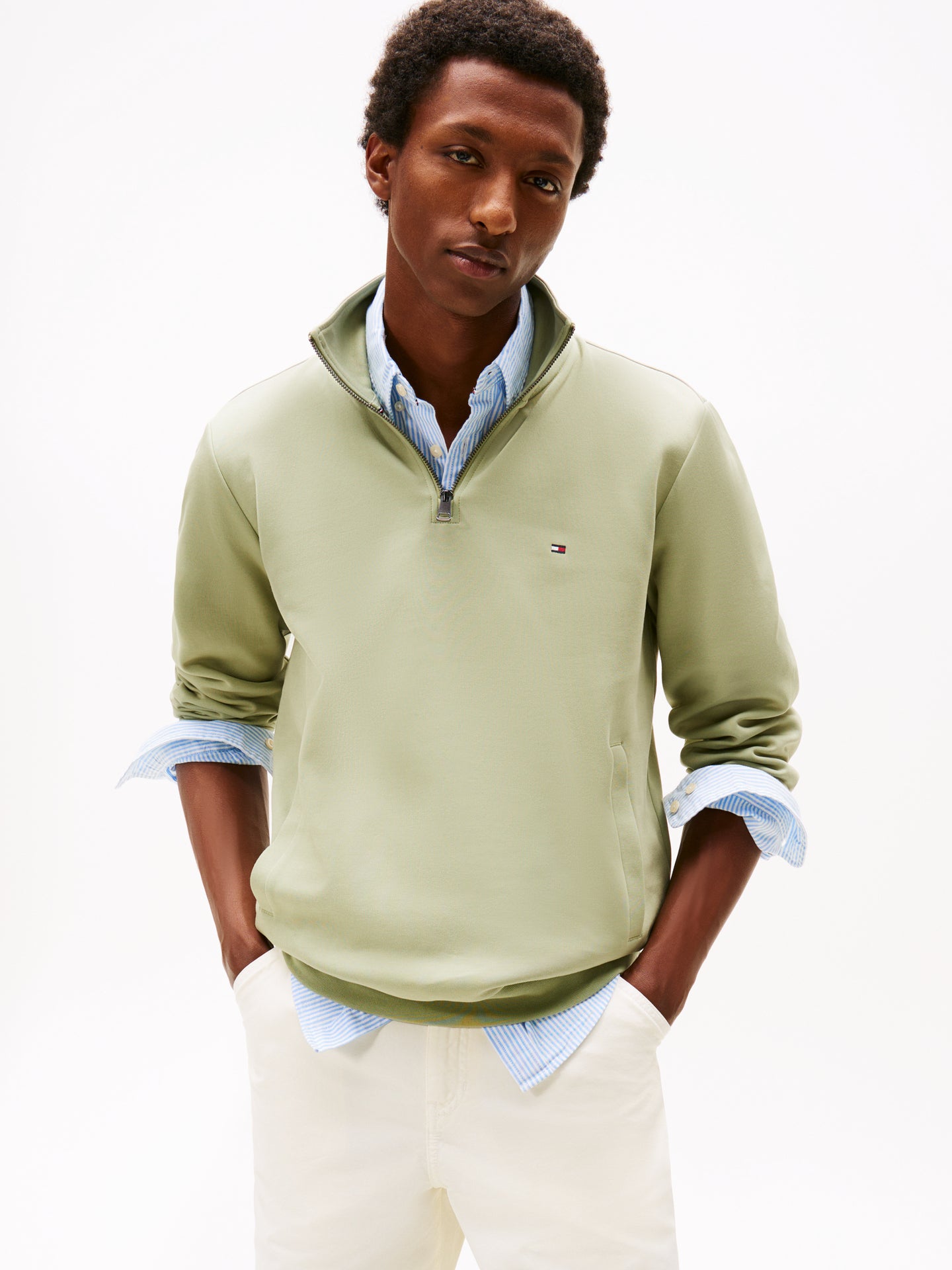 Tommy Hilfiger Sage Green 1/2 Zip Sweat mw0mw36510 L9a