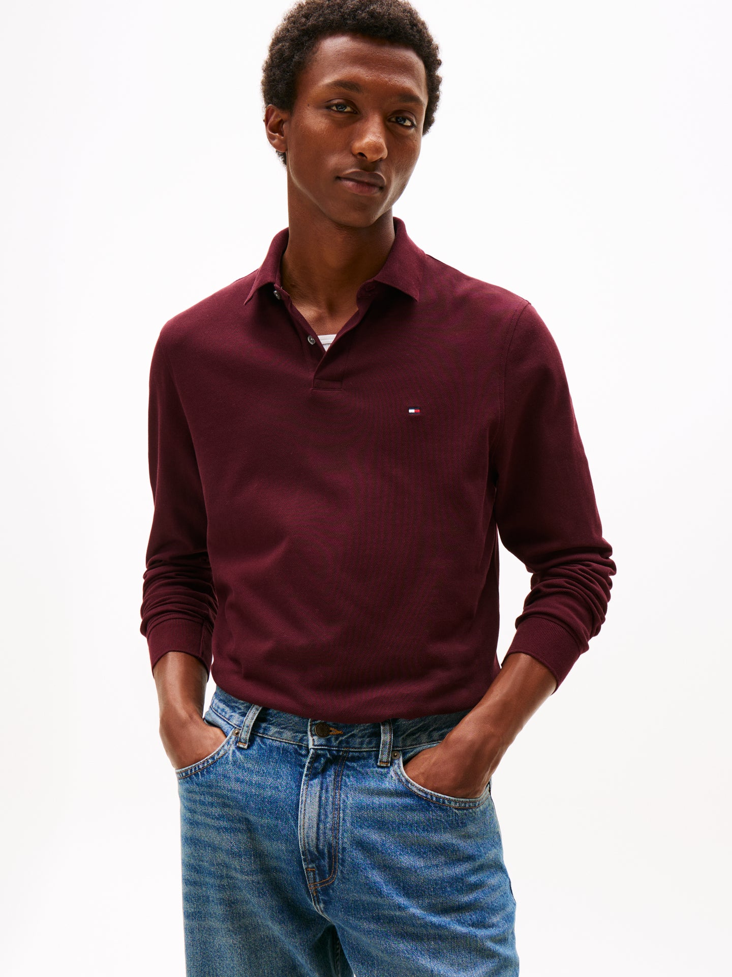 Tommy Hilfiger Long Sleeve Polo in Burgundy mw0mw20183 xih