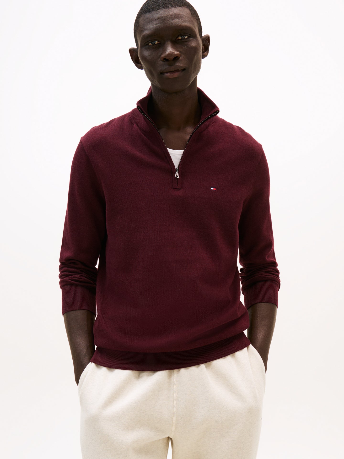 Tommy Hilfiger Burgundy 1/2 Zip Knit mw0mw37331 xih