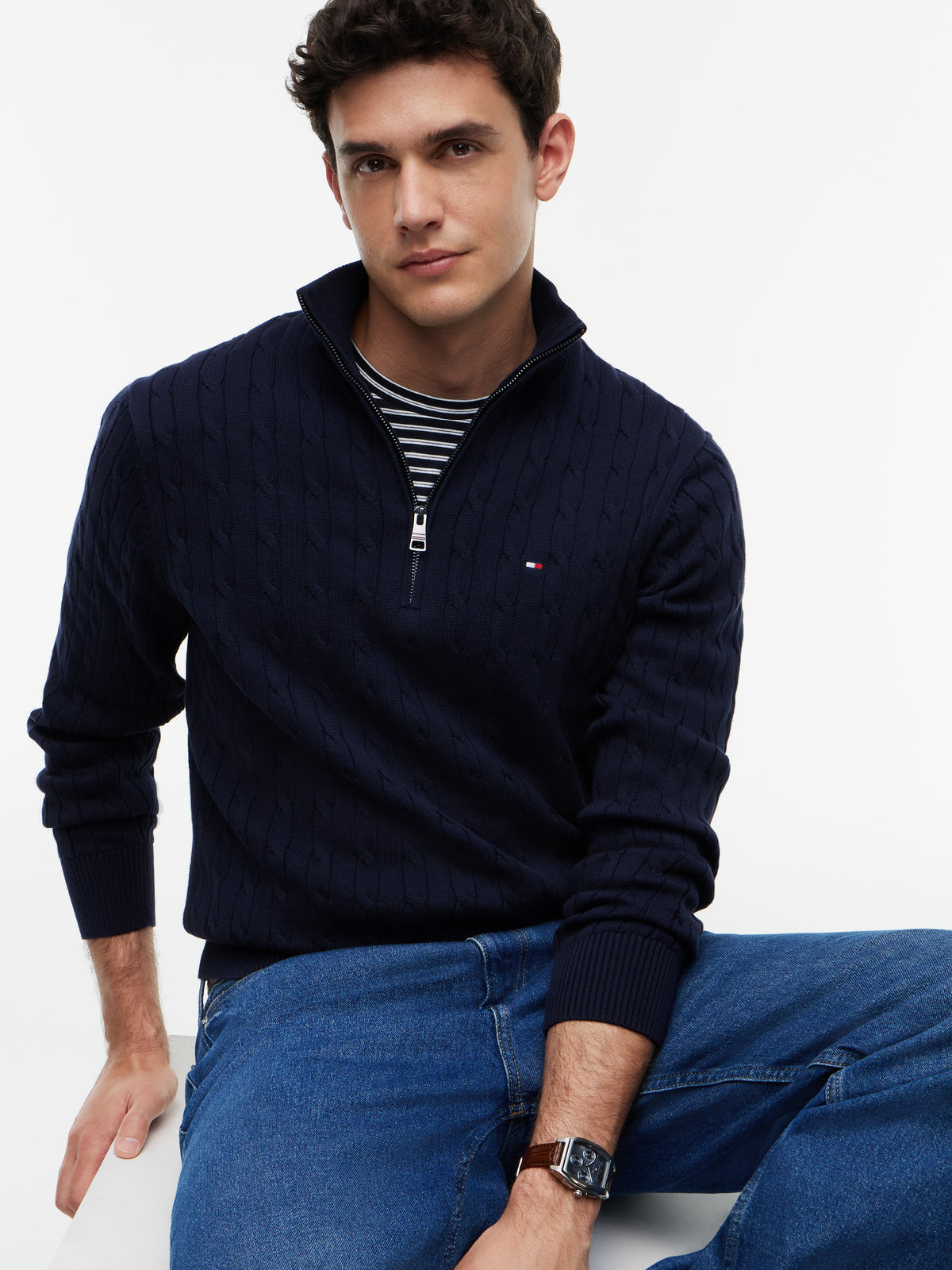 Tommy Hilfiger Navy Cable Zip Knit MW0MW36532 dw5