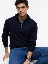 Load image into Gallery viewer, Tommy Hilfiger Navy Cable Zip Knit MW0MW36532 dw5