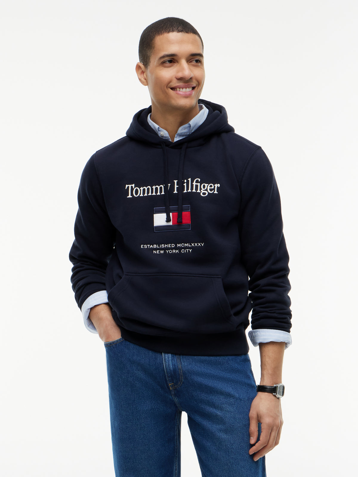 Tommy Hilfiger Navy Flag Hoodie MW0MW42735 dw5