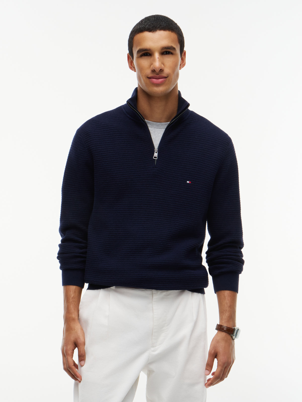 Tommy Hilfiger Navy Structure Zip Knit MW0MW44760 dw5