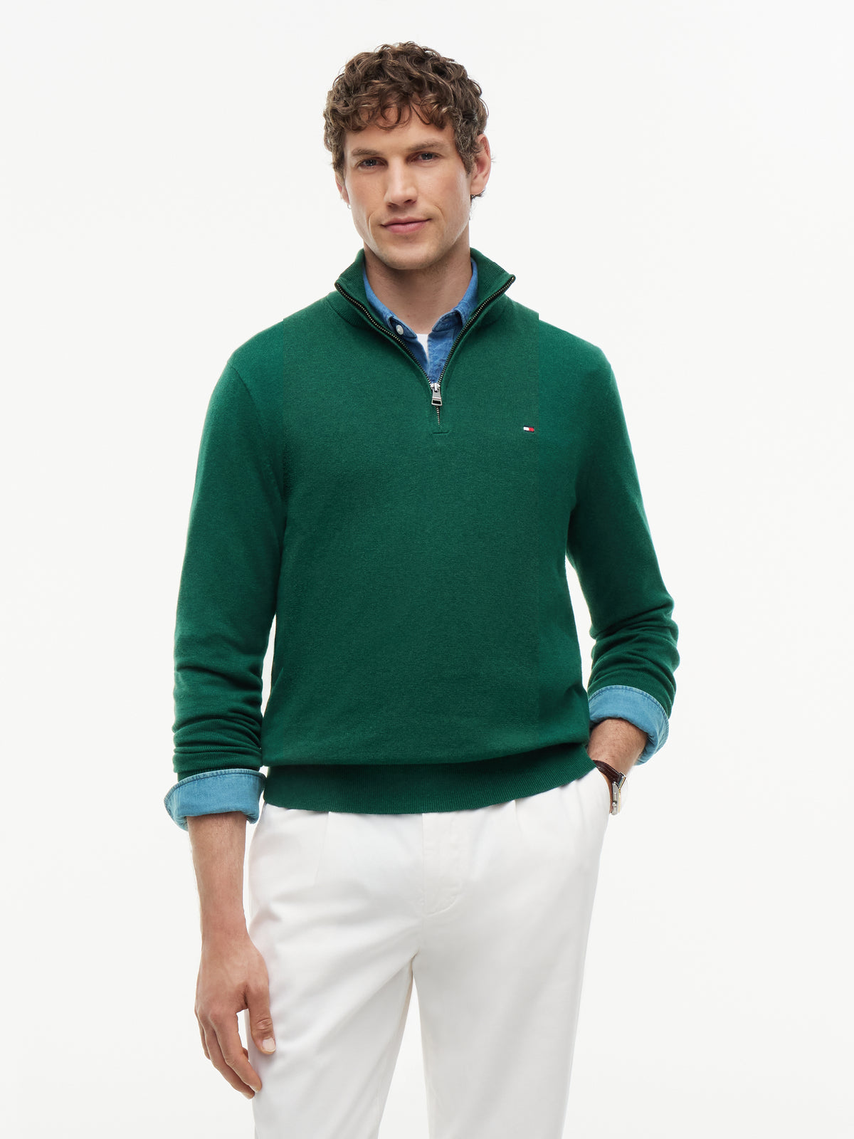 Tommy Hilfiger Green Zip Jumper MW0MW28049 mq7