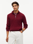 Tommy Hilfiger Burgundy Cable Zip Knit MW0MW36532 vlp