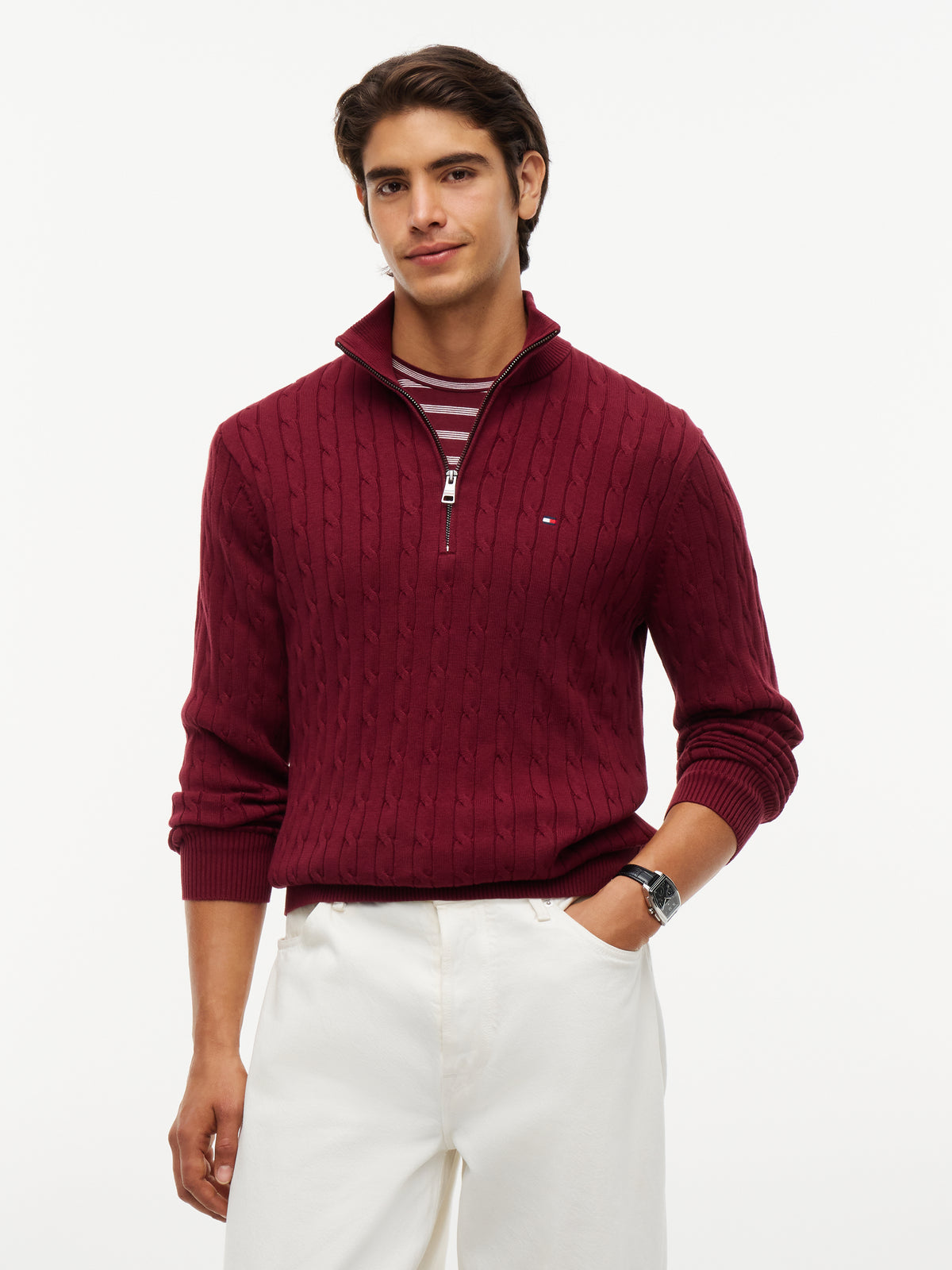 Tommy Hilfiger Burgundy Cable Zip Knit MW0MW36532 vlp