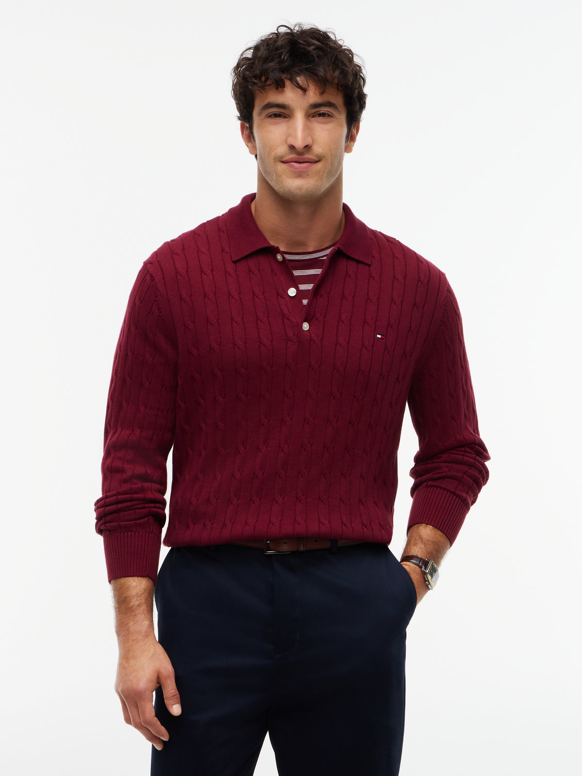 Tommy Hilfiger Burgundy Long Sleeve Polo MW0MW41955 vlp
