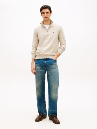 Tommy Hilfiger Half Zip Knit Beige Sandalwood Heather MW0MW37331 RE5