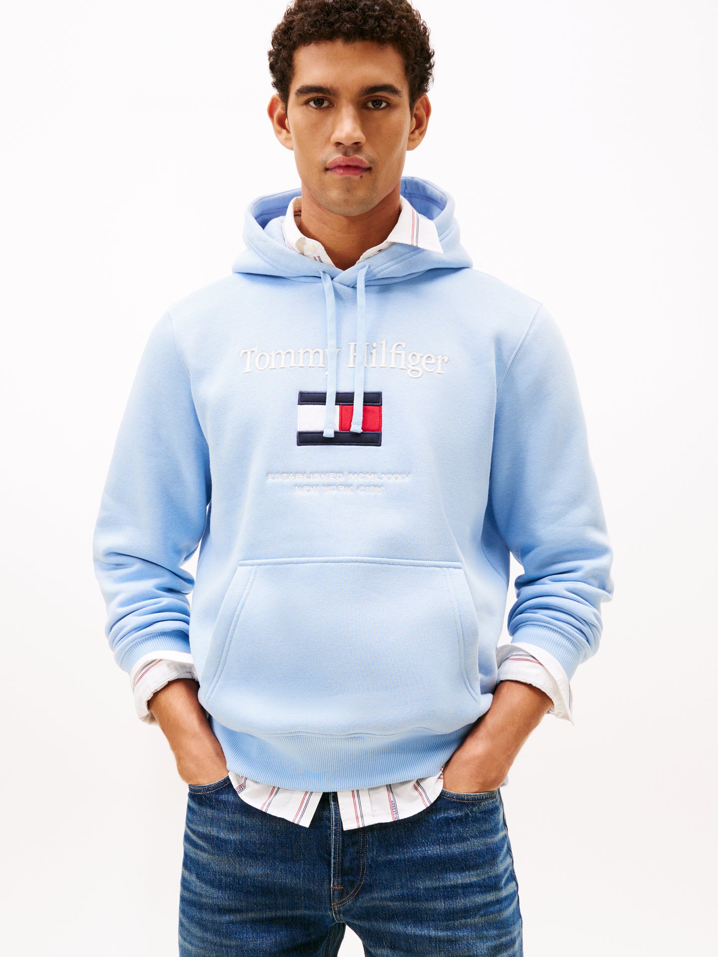 Tommy Hilfiger Light Blue Flag Hoody mw0mw42735 c1y