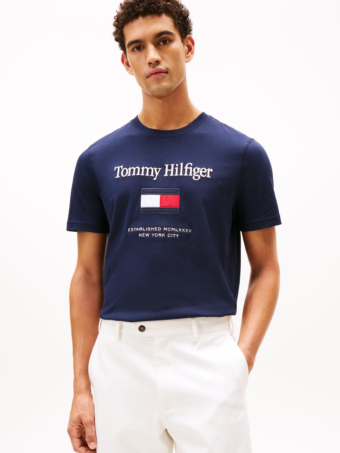 Tommy Hilfiger | Embro Flag Tee in Navy | mw0mw42736 dw5