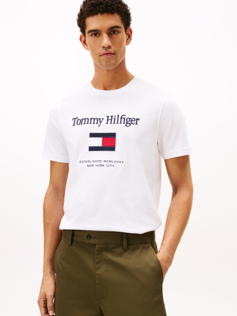 Tommy Hilfiger | Embro Flag Tee in White | mw0mw42736 ybr