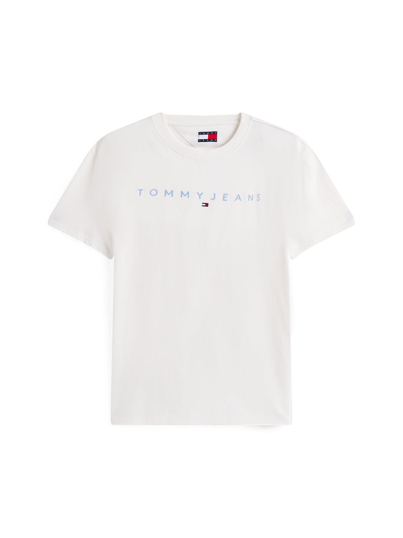 Tommy Jeans | Regular Fit Linear Logo Tee in Ecru | dm0dm20744 0k5