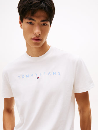 Tommy Jeans | Regular Fit Linear Logo Tee in Ecru | dm0dm20744 0k5