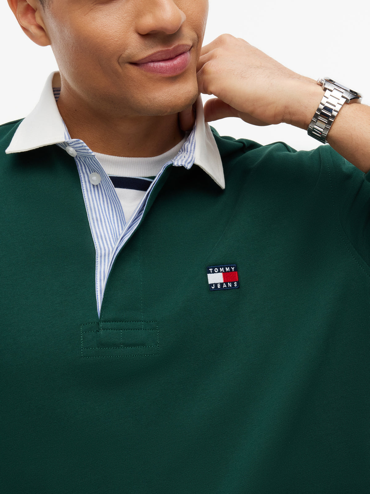 Tommy Jeans Badge Rugby in Velvet Green DM0DM23070 MBM