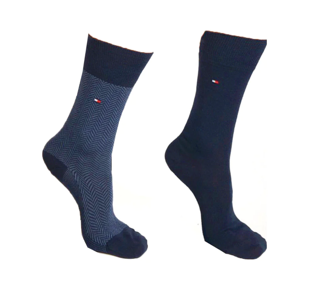 Tommy Hilfiger 701224899001 | 2 Pack Socks in Blue Herringbone & Navy (Size 43-46)