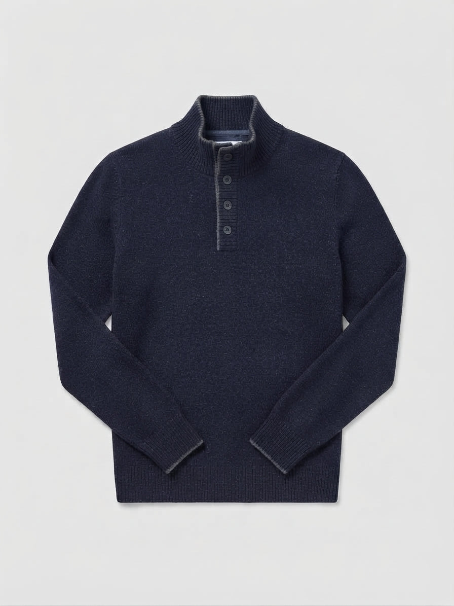 Gran Sasso Navy Button Jumper with Grey Contrast 23190 25011 597